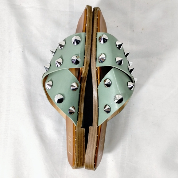 ShuShop Green and Silver Studded Spiked Sandals Sz 6.5 Poolside Glam Edgy Chic - Picture 8 of 9
